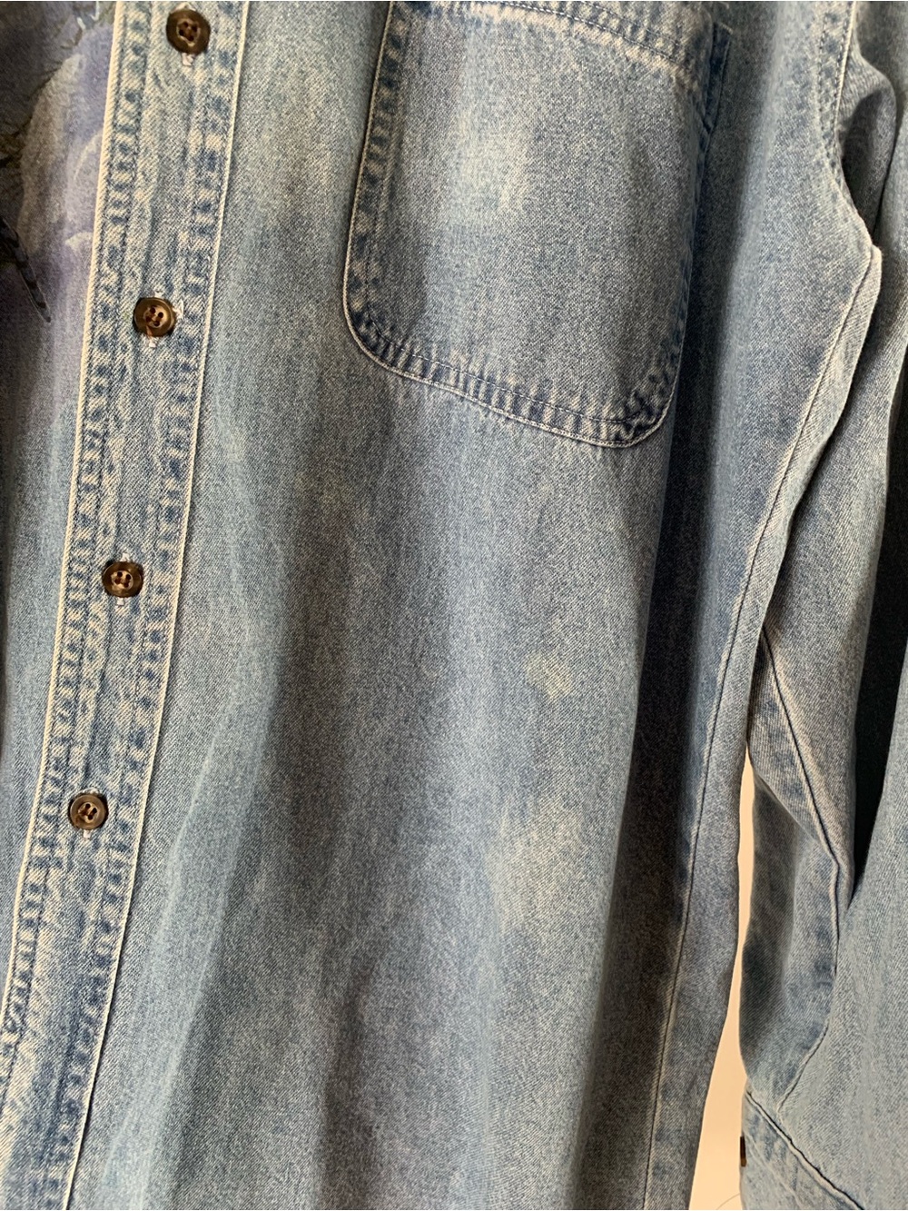 Vintage Light Wash Denim Button-Down Shirt with Bird Graphic - Picture 4 of 5